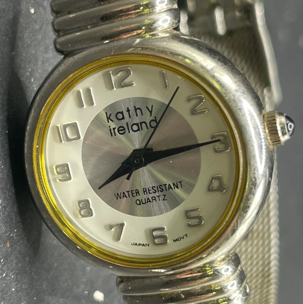 Ladies Kathy Ireland Elegant Round Silver Tone Mesh Band Analog Watch 26mm